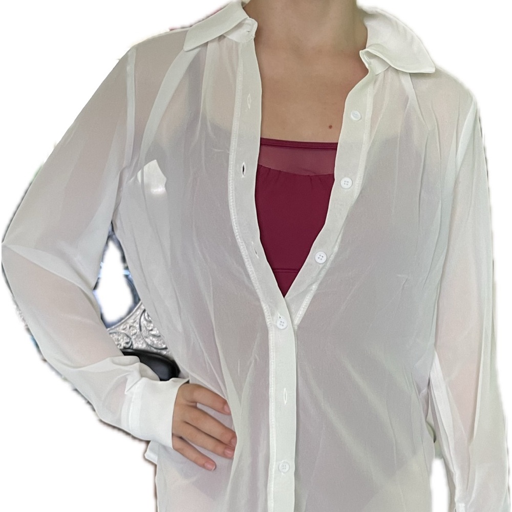NEW! Sheer white button down shirt